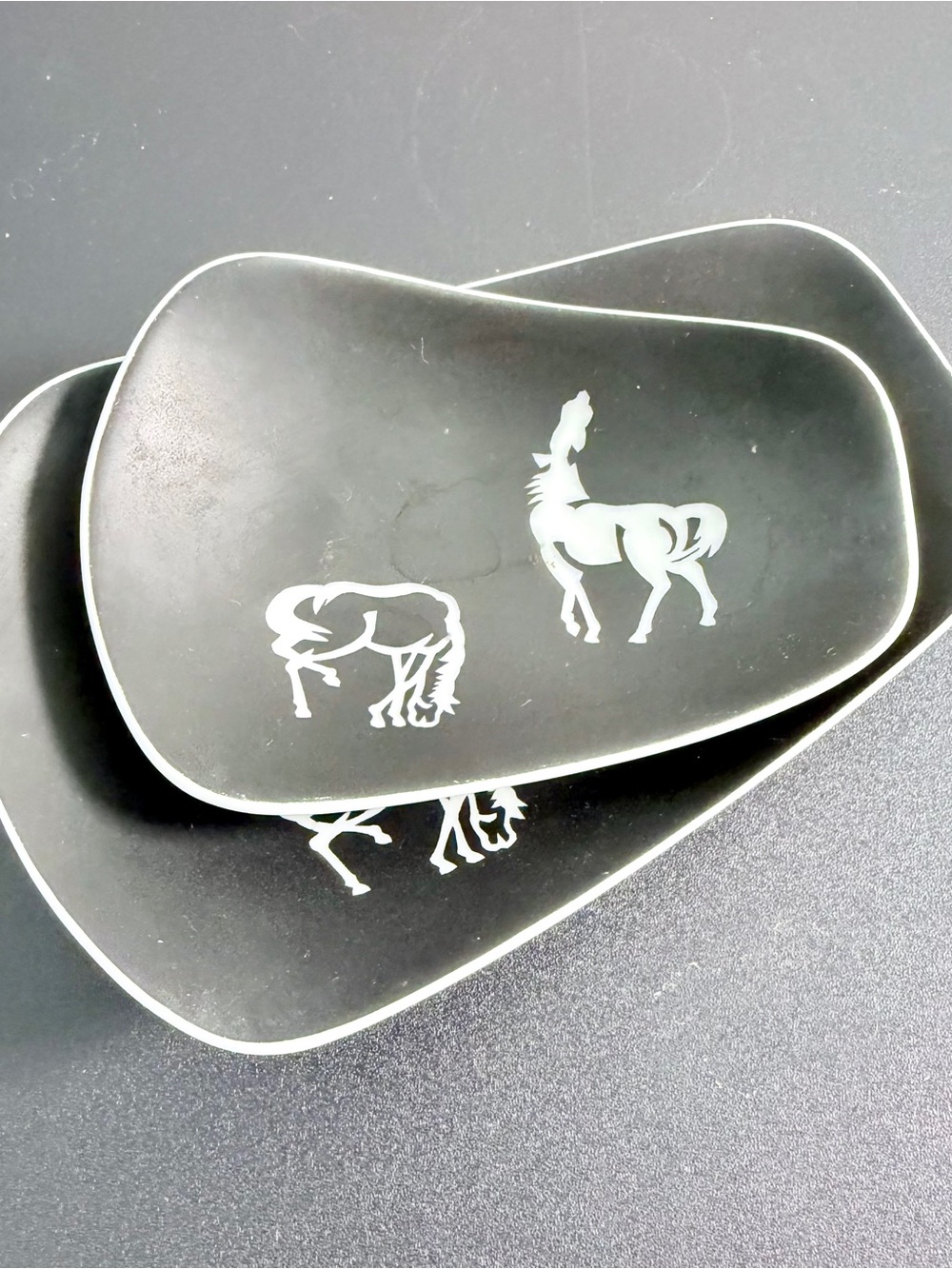 OTAGIRI Japanese black & white horse porcelain sushi and sauce dishes set of two